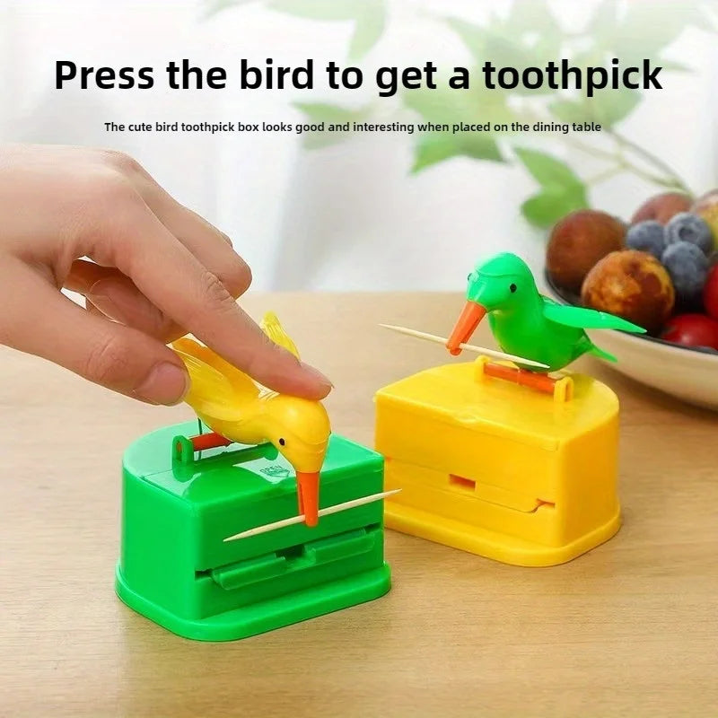 1Pc Cute Bird-Shaped Toothpick Dispenser - Durable PP Plastic Easy Press-To-Open for Home Room Party Storage Fun Gift Idea