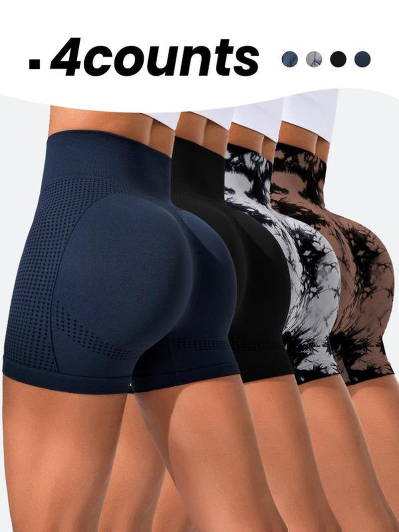 Women'S Solid Color/Tie Dye Print High Waist Sports Shorts, Gym Shorts, Sporty Comfortable High Stretch Skinny Shorts, Ladies Sportswear for Gym Workout Running, Back to School Outfit