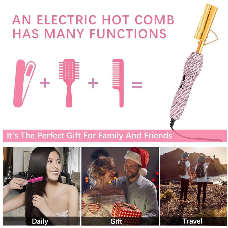 Diamond Electric Hair Straightening and Curling Comb 450°F for Natural Hair and Wigs,Straightening Brush,Straightener,Hair Styling Tools