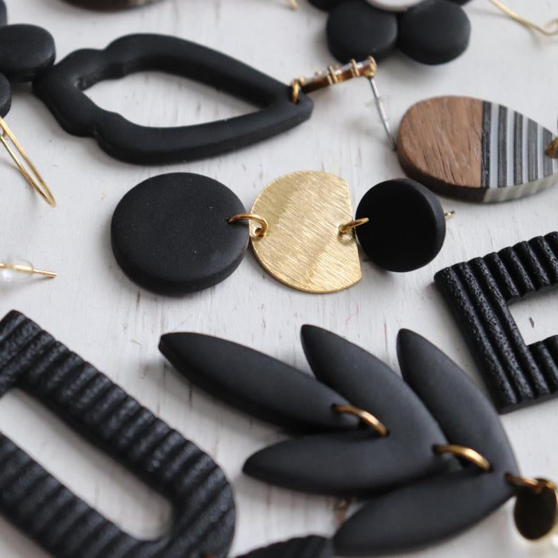 Black Feather Dangle Earrings - Surgical Steel Posts Nickel Free & Hypoallergenic - Handmade Polymer Clay Earrings - Lightweight & Durable