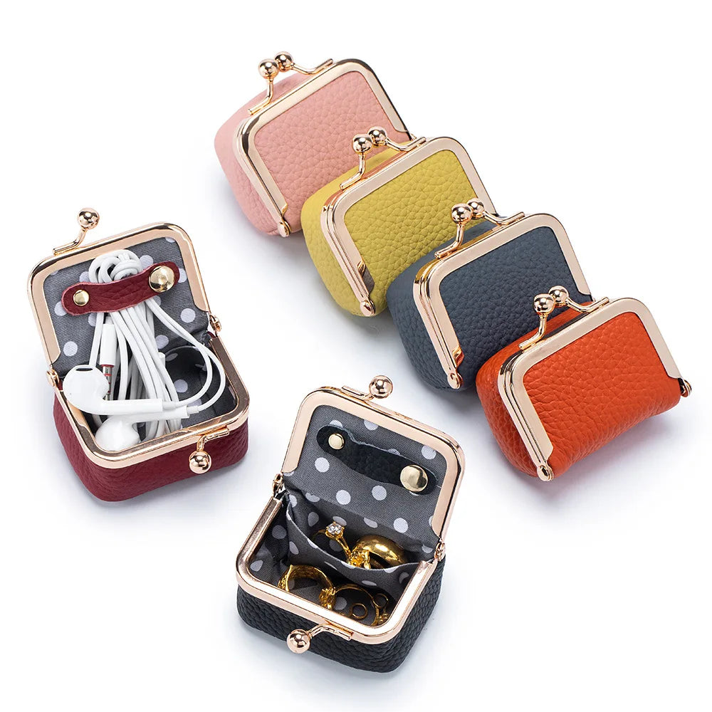 New Genuine Leather Small-Sized Gold Bag, Diamond Ring, Jewelry Bag, Mini Ring, Necklace, Earrings, Accessory Box, Coin Purse