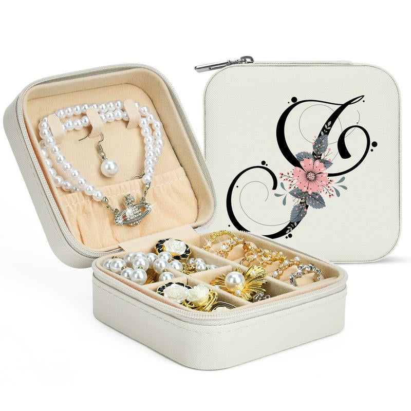 LOKASS Personalized Initial Travel Jewelry Case Bridesmaid Gifts Small Jewelry Box Organizer, Birthday Gift for Mom/Friends/Sister Lettera~Z