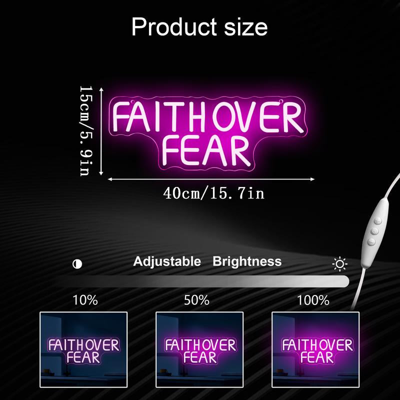 Faith over Fear Neon Signs for Wall Decor,Dimmable Positive Jesus Neon Light,Usb Neon Light for Man Cave Bedroom Birthday Party Classroom Backdrop Decor Aesthetic
