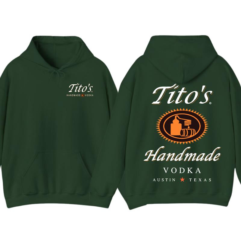 Tito'S Handmade Vodka 2-Sided Hoodie T-Shirt, Texas Austin Graphic Pullover, Casual Streetwear for Men and Women, Summer Party Outfit