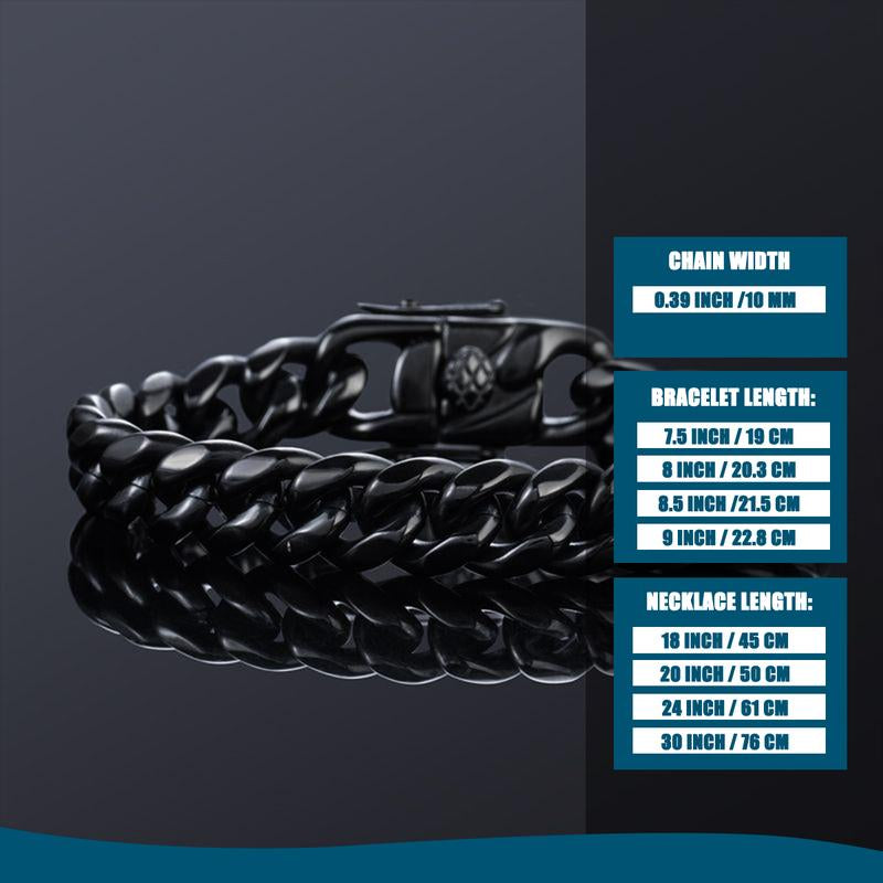 10Mm Thick Cuban Link Chains for Men, Black Stainless Steel Necklace and Bracelet Set, Size Optional 7.5''-30