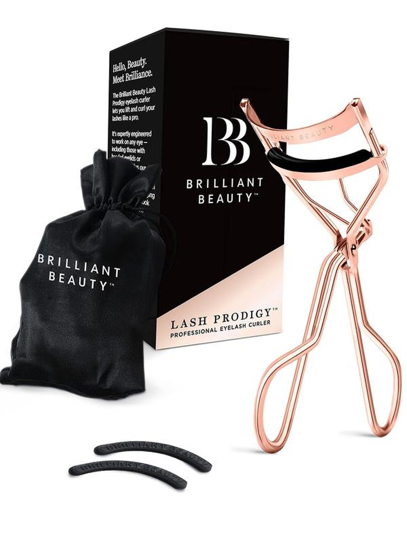 Brilliant Beauty Eyelash Curler with Satin Bag & Refill Pads - Award Winning - No Pinching, Just Dramatically Curled Eyelashes for a Lash Lift in Seconds