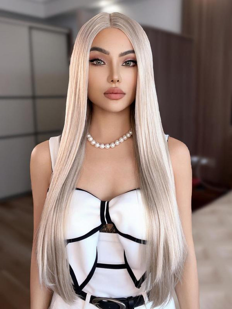 31 Inch Long Straight Wigs for Women, Fashion Gorgeous Fluffy Heat Resistant Wigs without Bangs, Synthetic Lace Front Wigs for Party, Daily Use