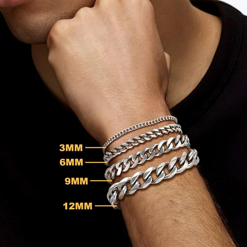 Findchic Cuban Link Chain Bracelets Stainless Steel Chain Hip Hop Bracelets Unisex Chunky Bracelets Jewelry for Women Men Girlfriend Boyfriend