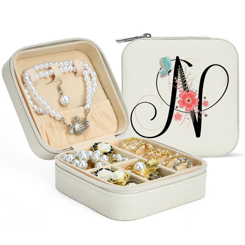 LOKASS Personalized Initial Travel Jewelry Case Bridesmaid Gifts Small Jewelry Box Organizer, Birthday Gift for Mom/Friends/Sister Lettera~Z
