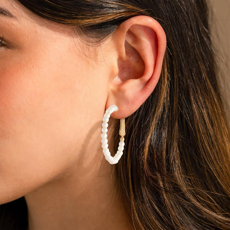 Pearl Earrings for Women - 14K Gold Plated Pearl Huggie Earrings Pearl Earrings for Women Dainty Gold Earrings for Women Trendy Pearl Hoop Earrings Cute Dainty Earrings Gold Jewelry for Women Girls Gift