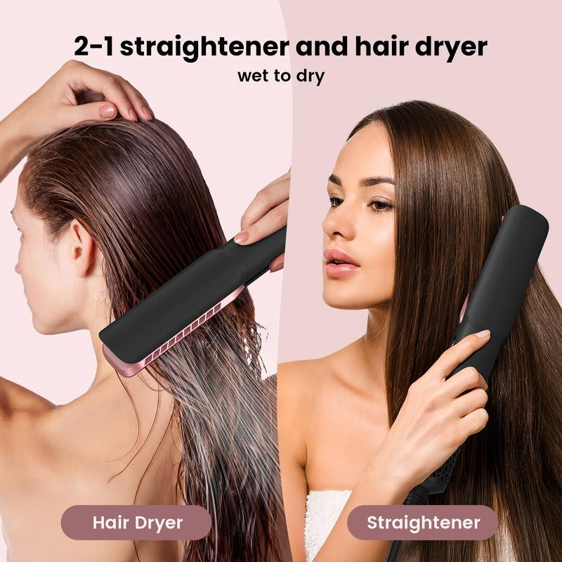Hair Straightener 2-In-1 Wet & Dry Hair Dryer & Straightener Rapid Heating High-Speed Airflow Curling Iron Pink Hair Styling Tools,Dealsforyoudays