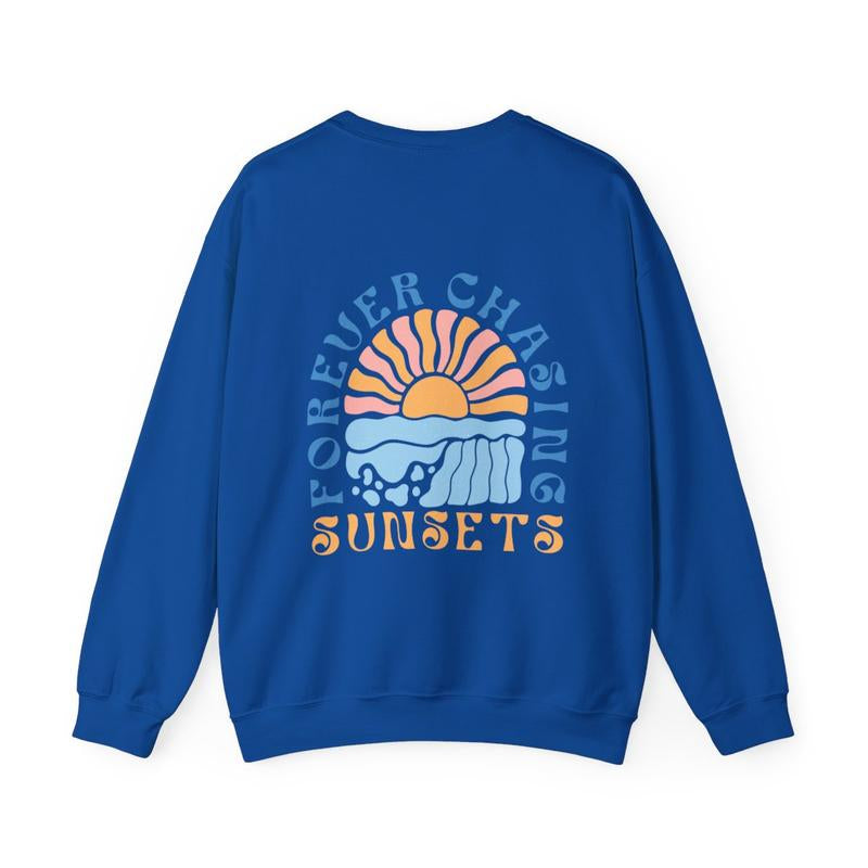 Forever Chasing Sunsets Crewneck Sweatshirt, Bohosweatshirt, Beach Sweatshirt, Summer Sweater Classic Cotton Fabric Unisex Comfy Hoodie