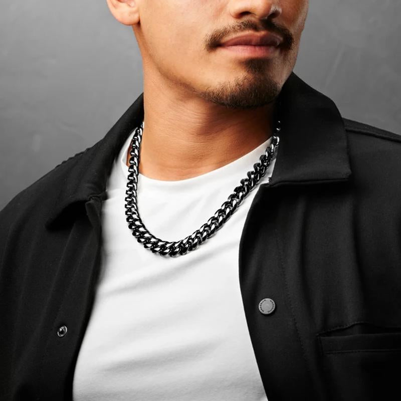 10Mm Thick Cuban Link Chains for Men, Black Stainless Steel Necklace and Bracelet Set, Size Optional 7.5''-30