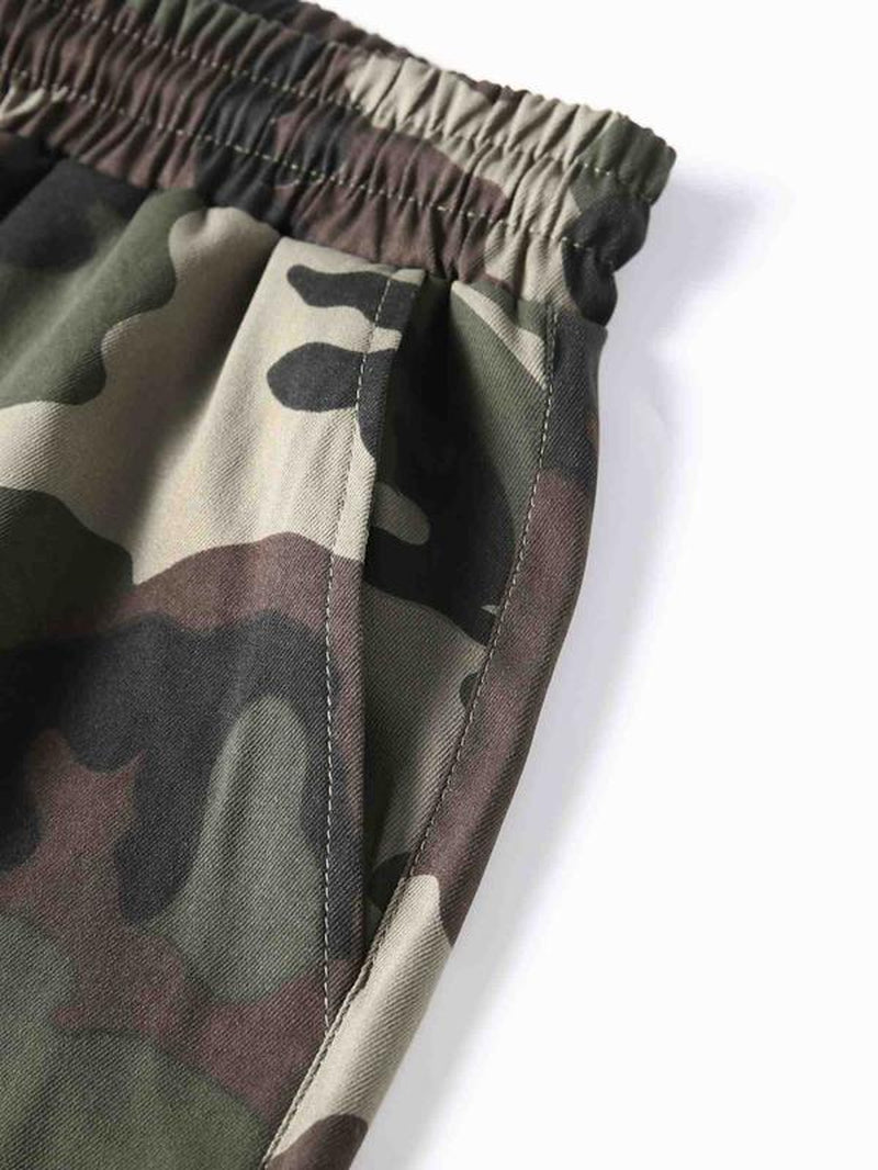 Men'S Camo Print Flap Pocket Patched Cargo Pants, Street Casual Elastic Waist Jogger Pants for Daily Wear, Stylish Menswear, Pantalones Para Hombre