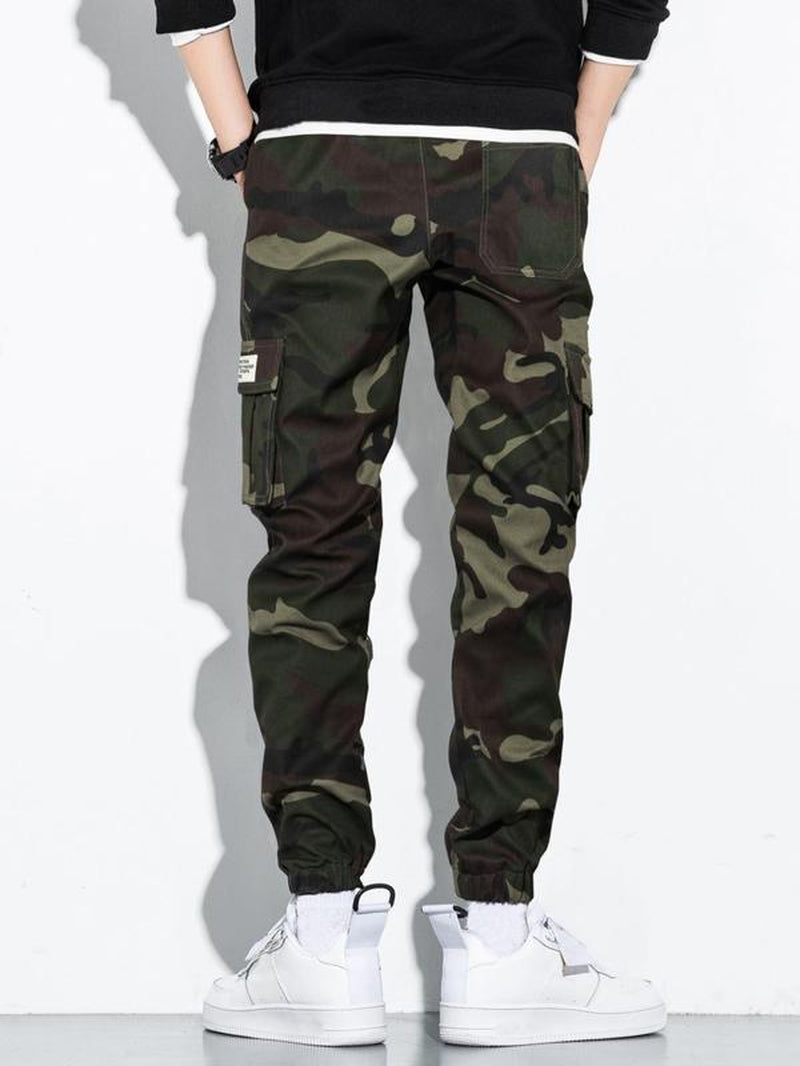 Men'S Camo Print Flap Pocket Patched Cargo Pants, Street Casual Elastic Waist Jogger Pants for Daily Wear, Stylish Menswear, Pantalones Para Hombre