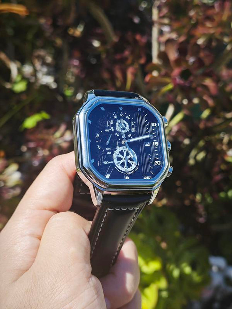 New Fashion Luminous Quartz Watch Royal Design Waterproof Leather Band Wristwatch for Men Analog Reloj