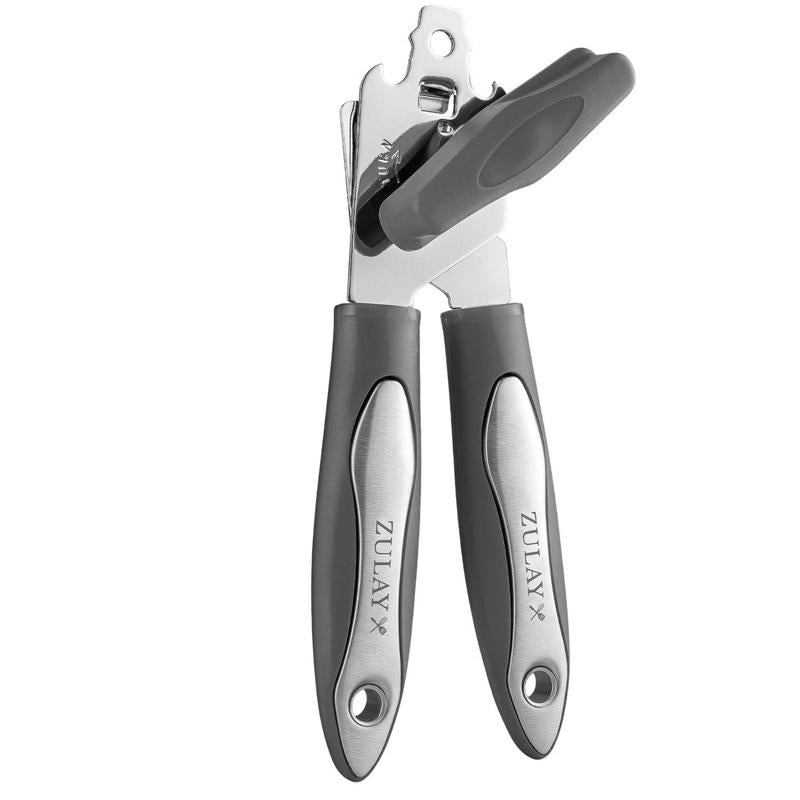 Zulay Kitchen Handheld Can Opener - Durable Manual Opener with Smooth Edge Stainless Steel Blades, Comfortable Grip, and Large Turn Knob Cover