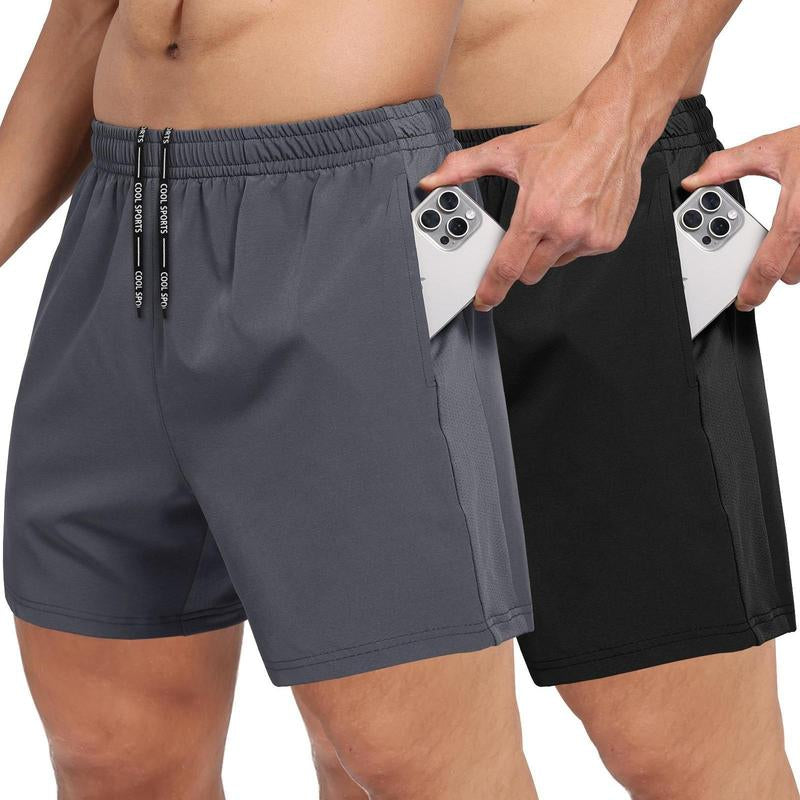 SHOWITTY 2 Pack ‌Plus Size Men'S Gym Workout Shorts with Zipper Pockets- ‌ 5' Quick Dry Summer Athletic Running Casual Basketball Wear