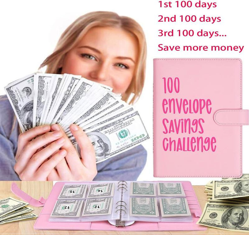 100 Envelope Challenge Binder, Savings Challenges Sheets ，Budget Binder with Cash Envelopes，Fun Way to save $5,050,Budget Binder Planner Book，A5 Money Saver Envelope Challenge Binder