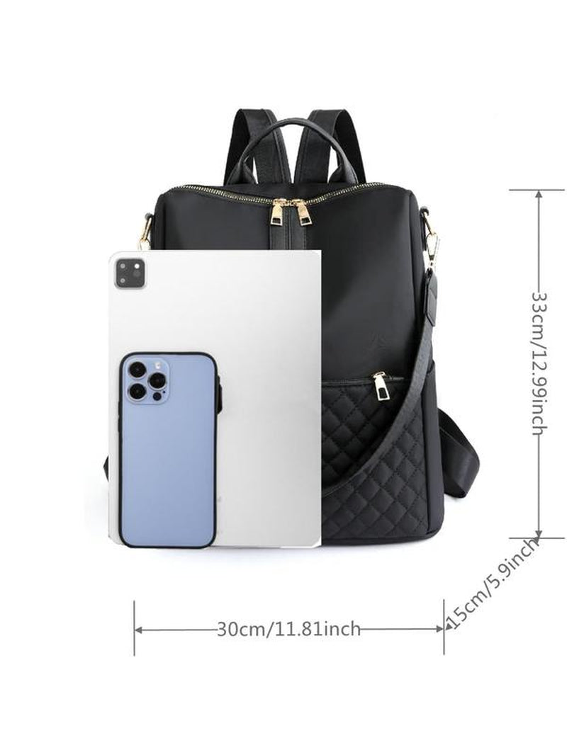 Simple Plain Quilted Nylon Backpack for Summer, Diaper Bag Backpack, Multi-Functional Zipper Waterproof Backpack for School, Durable Strap Travel Stylish Casual Daypack, Stylish Daypacks, Casual Travel Backpack