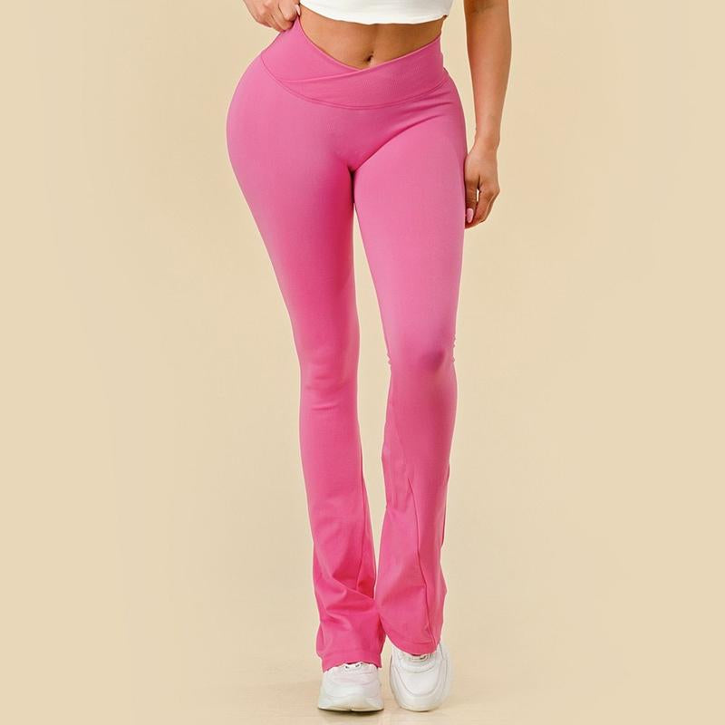 WOMENS FLARE PANTS RIBBED V-SHAPE, HIGH WAIST, WIDE LEG