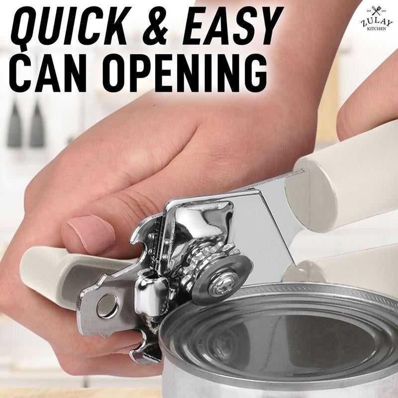 Zulay Kitchen Handheld Can Opener - Durable Manual Opener with Smooth Edge Stainless Steel Blades, Comfortable Grip, and Large Turn Knob Cover
