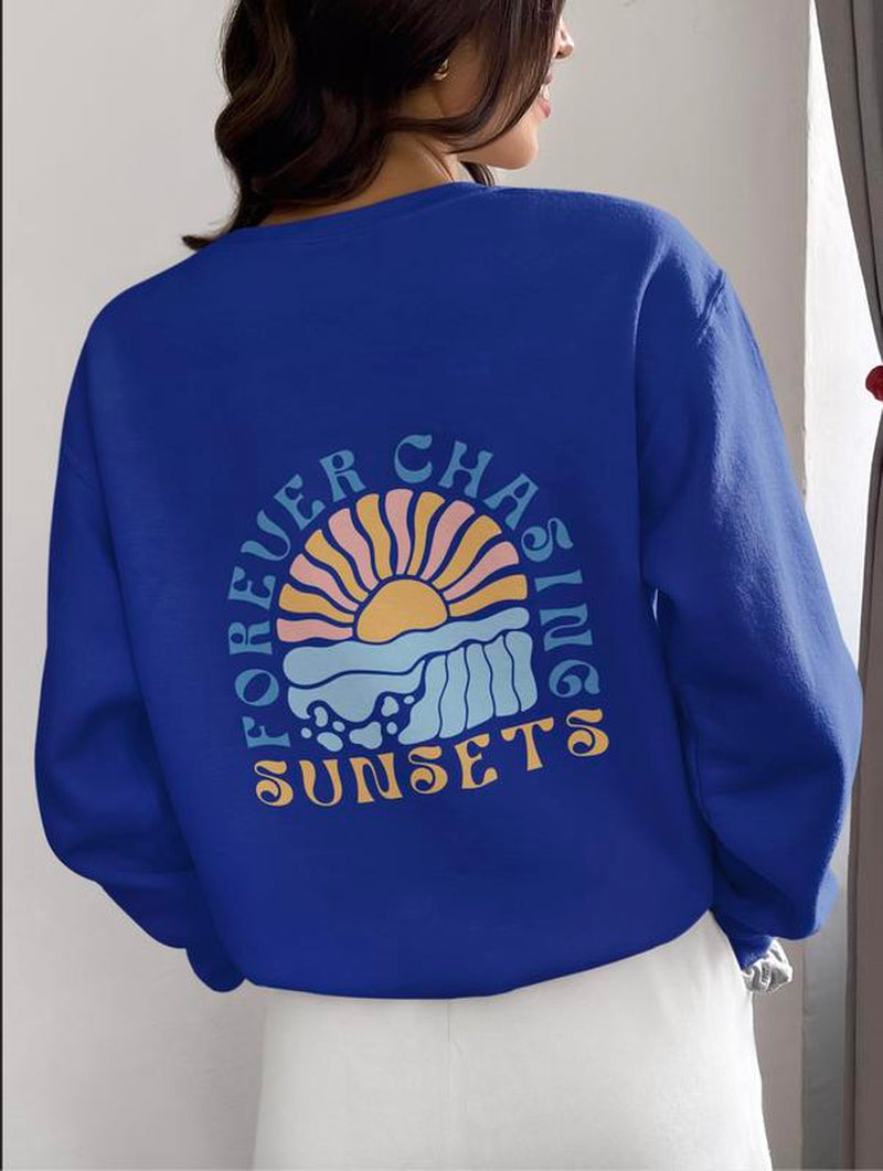 Forever Chasing Sunsets Crewneck Sweatshirt, Bohosweatshirt, Beach Sweatshirt, Summer Sweater Classic Cotton Fabric Unisex Comfy Hoodie