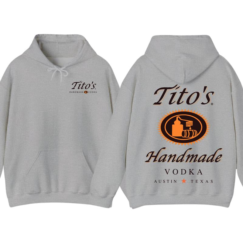 Tito'S Handmade Vodka 2-Sided Hoodie T-Shirt, Texas Austin Graphic Pullover, Casual Streetwear for Men and Women, Summer Party Outfit