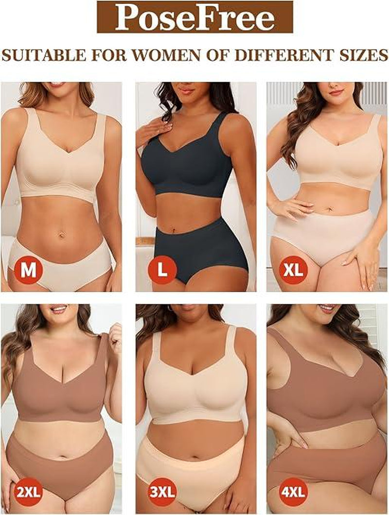 Posefree Womens Seamless Wireless Supportive Push up Comfort Soft No Underwire Full Coverage T-Shirt Sleep Strap Push Underwear Women'S Wirefree Full Coverage Padded Bra Lettes Sculpt Coverage Wireless Back Smoothing Women Lingerie Brasier 32