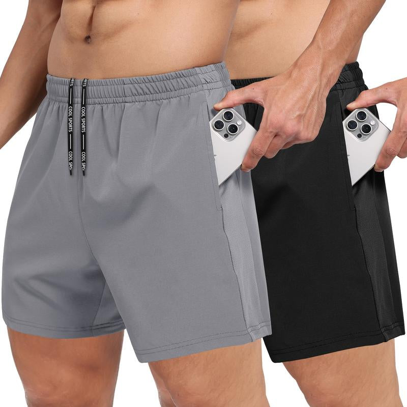 SHOWITTY 2 Pack ‌Plus Size Men'S Gym Workout Shorts with Zipper Pockets- ‌ 5' Quick Dry Summer Athletic Running Casual Basketball Wear