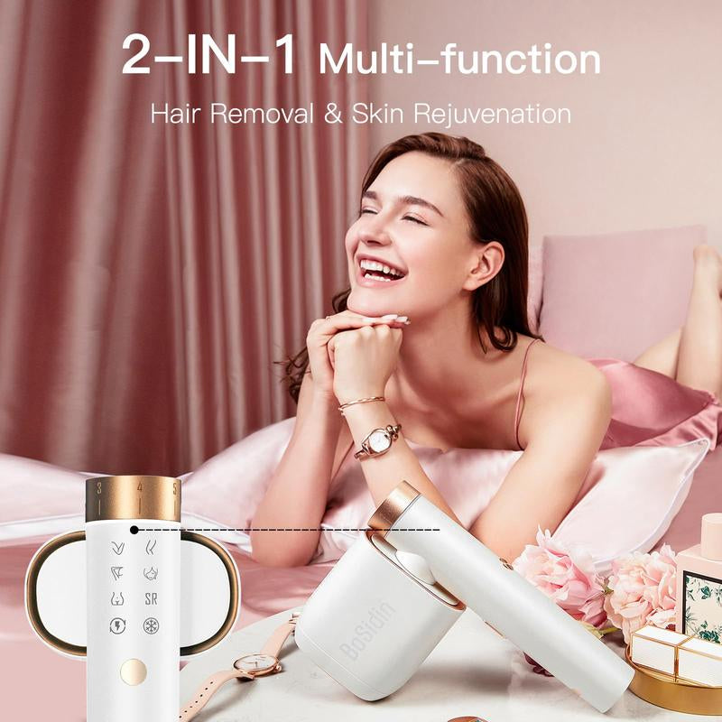 Bosidin IPL At-Home Laser Hair Removal Device, Painless Ice-Cooling, 2 in 1 Hair Removal & Skin Rejuvenation, 20J Energy,6+1 Modes,Hair Removal Kit with Shaver, Goggles,For Women and Men Beauty Device Ipl Hairremoval Comfort