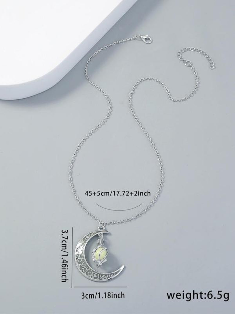 Women'S Glow in the Dark Moon Resin Pendant Necklace, Adjustable Zinc Alloy Necklace, Fashion Glowing Jewelry Accessories as Gift without Box, Tarnish Resistant Necklace