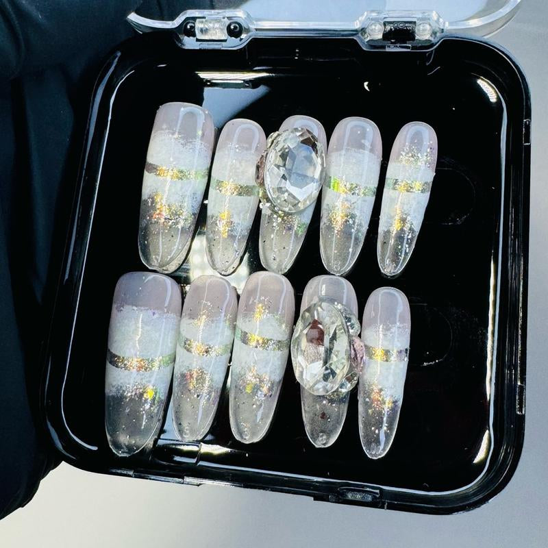 Almond Shaped Rhinestone Press on Nails for Nail Art - Nail Care