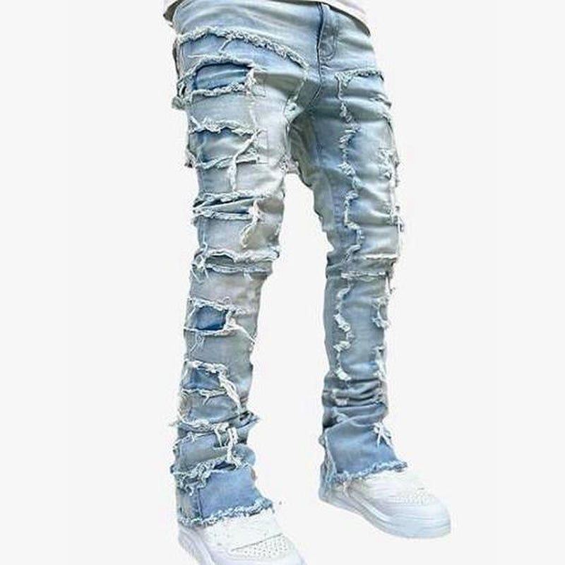 Men'S Creative Fringe Straight Jeans, Men'S Layered Jeans Skinny Ripped Jeans Slim Jeans Y2K Goth Harajuku Emo Jeans, Men'S Casual Mid-Stretch Street Style Hip-Hop Barrel Jeans, Quality Fabric Skinny Jeans for All Seasons