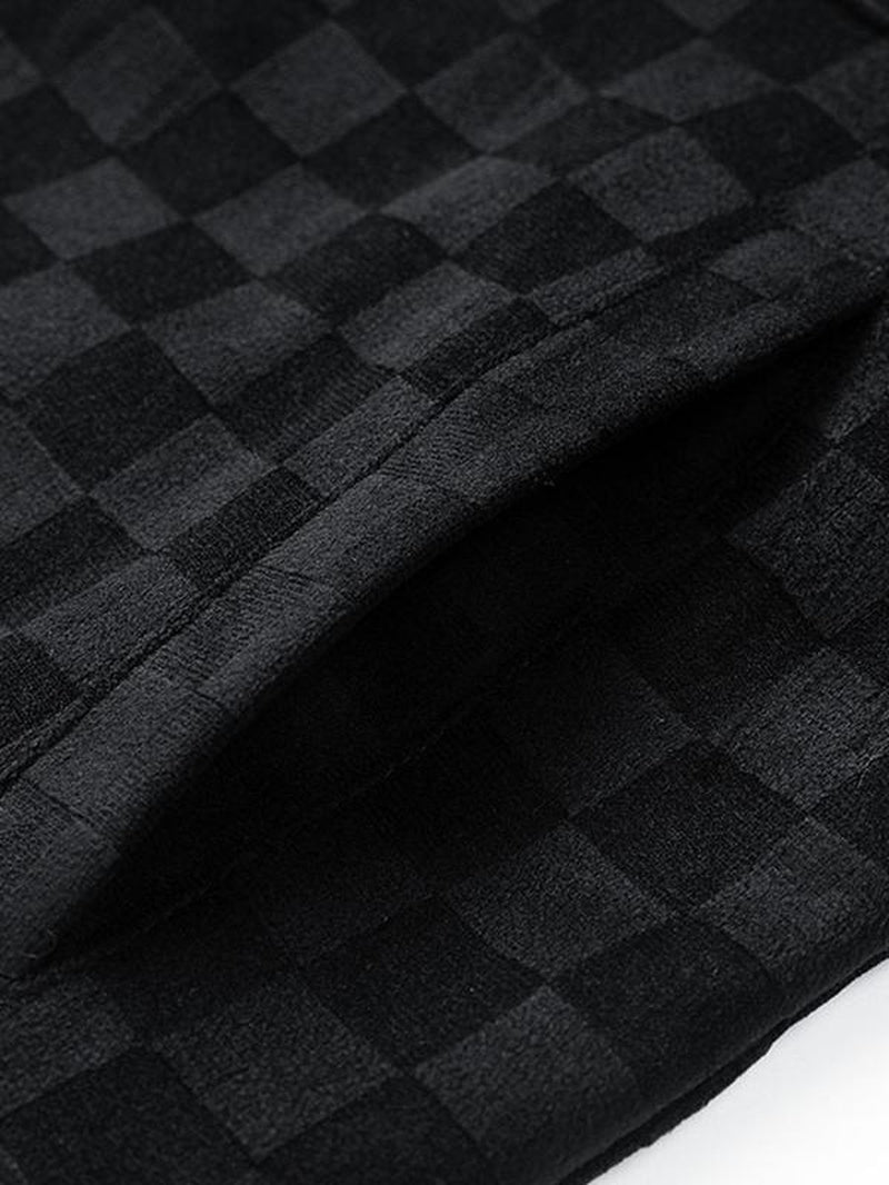Men'S Plain Plaid Print Button Front Suede Jacket, Regular Fit Casual Long Sleeve Collared Pocket Outerwear for Spring & Fall, Coat, Fashion Menswear for Daily Wear