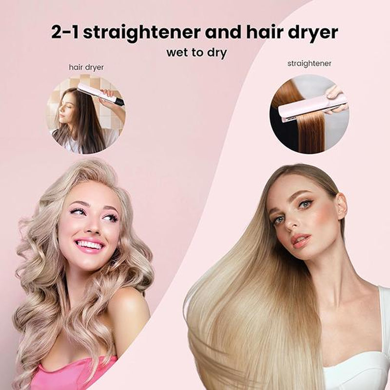 Hair Straightener 2-In-1 Wet & Dry Hair Dryer & Straightener Rapid Heating High-Speed Airflow Curling Iron Pink Hair Styling Tools,Dealsforyoudays