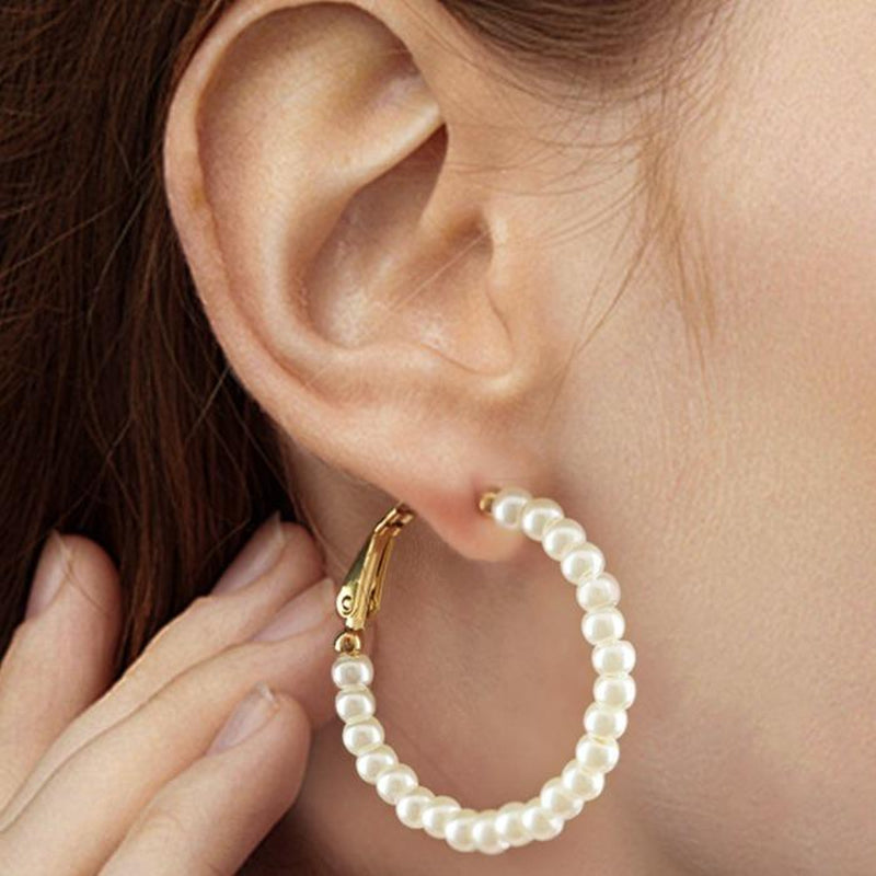 Pearl Earrings for Women - 14K Gold Plated Pearl Huggie Earrings Pearl Earrings for Women Dainty Gold Earrings for Women Trendy Pearl Hoop Earrings Cute Dainty Earrings Gold Jewelry for Women Girls Gift