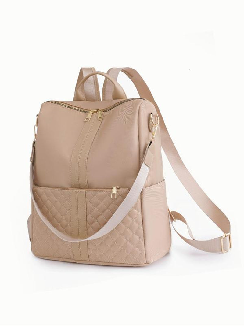 Simple Plain Quilted Nylon Backpack for Summer, Diaper Bag Backpack, Multi-Functional Zipper Waterproof Backpack for School, Durable Strap Travel Stylish Casual Daypack, Stylish Daypacks, Casual Travel Backpack